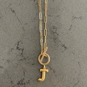 Gold toggle closure “J” necklace— NEVER WORN